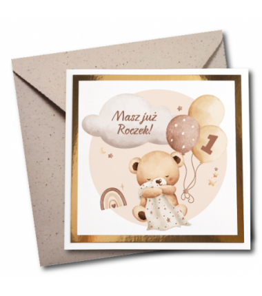Kartka okolicznościowa na ROCZEK - Błysk - BEŻOWY MIŚ