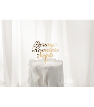 Topper akrylowy na tort ''Pierwsza Komunia Święta'', złoty, 16.5 cm