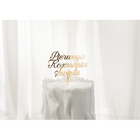 Topper akrylowy na tort ''Pierwsza Komunia Święta'', złoty, 16.5 cm