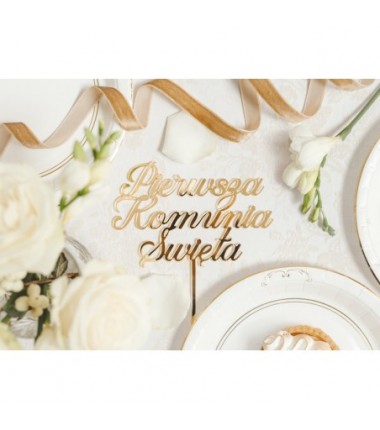 Topper akrylowy na tort ''Pierwsza Komunia Święta'', złoty, 16.5 cm
