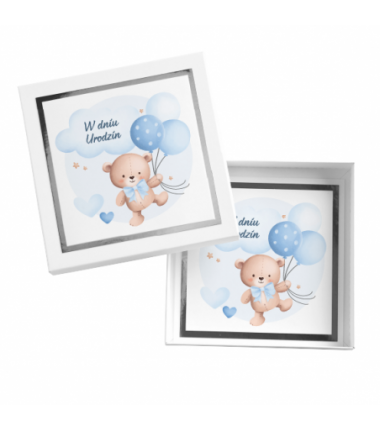 Kartka Okolicznościowa w Pudełku na Urodziny - Błysk - Niebieski Miś