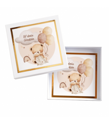 Kartka Okolicznościowa w Pudełku na Urodziny - Błysk - Beżowy Miś