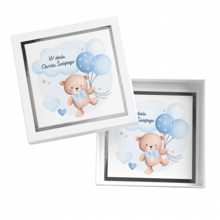 Kartka Okolicznościowa w Pudełku na Chrzest Święty - Błysk - Niebieski Miś
