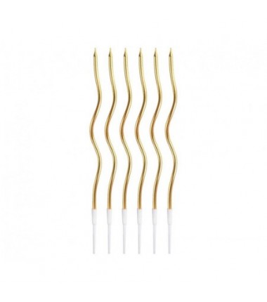 Świeczki zakręcone Świderki - metaliczne złote 16 cm - 6 sztuk