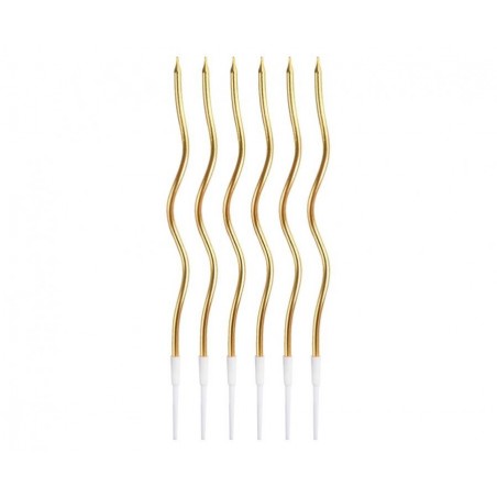 Świeczki zakręcone Świderki - metaliczne złote 16 cm - 6 sztuk