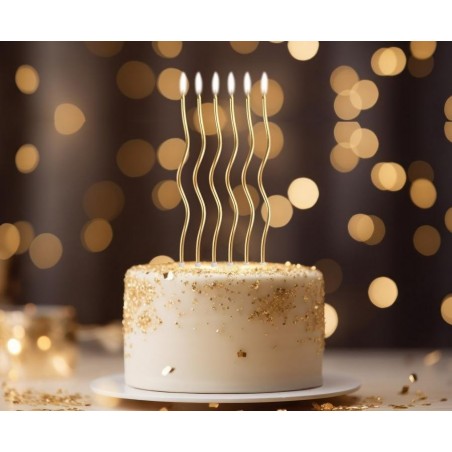 Świeczki zakręcone Świderki - metaliczne złote 16 cm - 6 sztuk