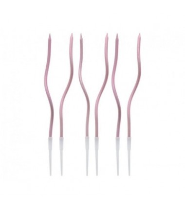 Świeczki zakręcone Świderki - metaliczne różowo-złote 16.5x0.25 cm - 6 sztuk