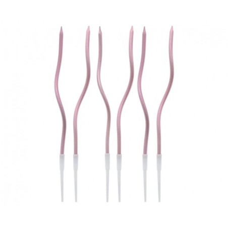 Świeczki zakręcone Świderki - metaliczne różowo-złote 16.5x0.25 cm - 6 sztuk