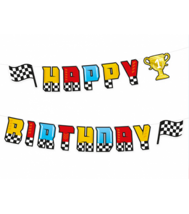 Baner Happy Birthday Wyścigówki 220x17cm