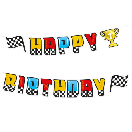 Baner Happy Birthday Wyścigówki 220x17cm