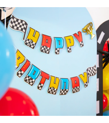 Baner Happy Birthday Wyścigówki 220x17cm