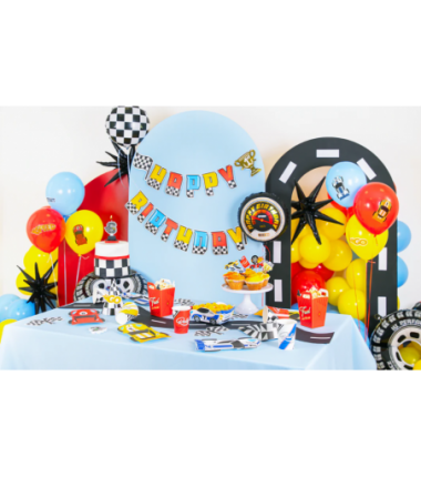 Baner Happy Birthday Wyścigówki 220x17cm