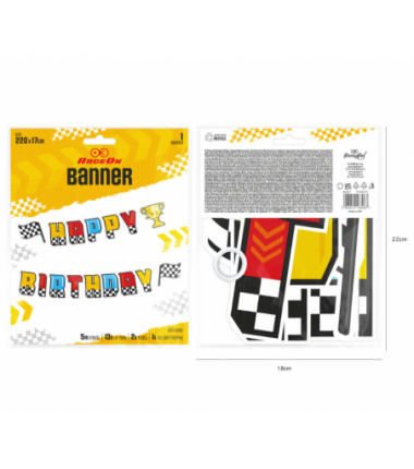 Baner Happy Birthday Wyścigówki 220x17cm