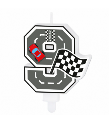 Świeczka na tort Wyścigówki cyfra 9