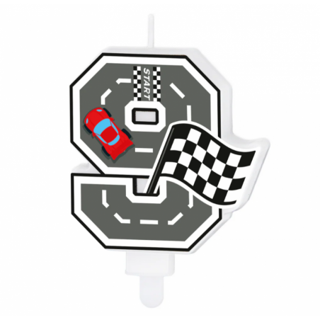 Świeczka na tort Wyścigówki cyfra 9