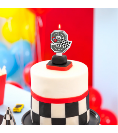 Świeczka na tort Wyścigówki cyfra 9