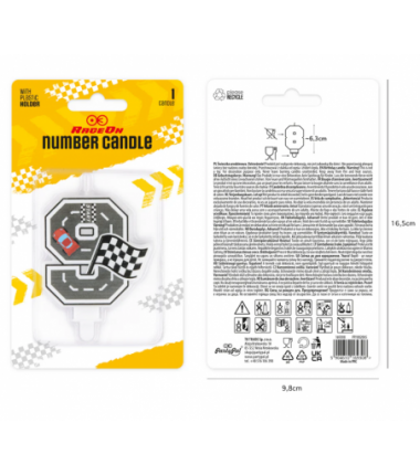 Świeczka na tort Wyścigówki cyfra 9