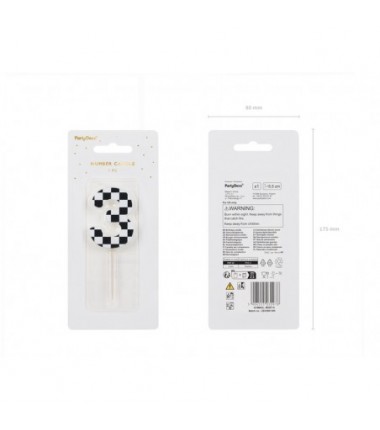 Świeczka urodzinowa Cyferka 3 - SZACHOWNICA - 5.5 cm