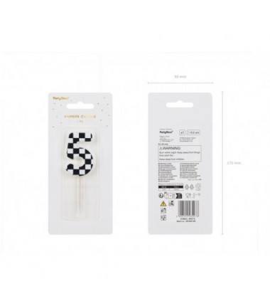 Świeczka urodzinowa Cyferka 5 - SZACHOWNICA - 5.5 cm