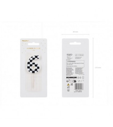 Świeczka urodzinowa Cyferka 6 - SZACHOWNICA - 5.5 cm