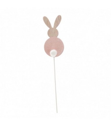 Drewniany zajączek na piku - różowy