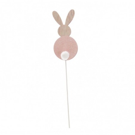 Drewniany zajączek na piku - różowy