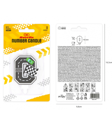 Świeczka na tort Wyścigówki cyfra 0