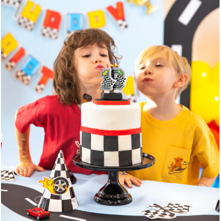 Świeczka na tort Wyścigówki cyfra 0