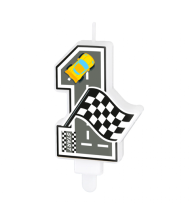 Świeczka na tort Wyścigówki cyfra 1