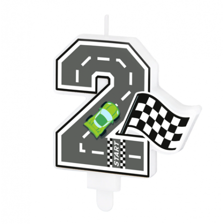 Świeczka na tort Wyścigówki cyfra 2