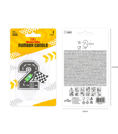 Świeczka na tort Wyścigówki cyfra 2