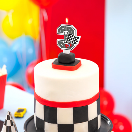Świeczka na tort Wyścigówki cyfra 3