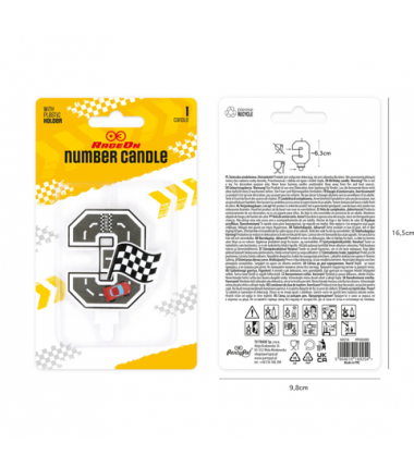Świeczka na tort Wyścigówki cyfra 3
