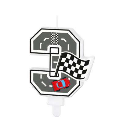 Świeczka na tort Wyścigówki cyfra 3