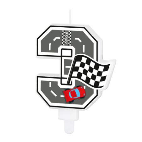 Świeczka na tort Wyścigówki cyfra 3