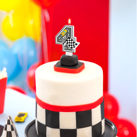 Świeczka na tort Wyścigówki cyfra 4
