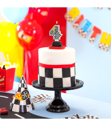 Świeczka na tort Wyścigówki cyfra 4
