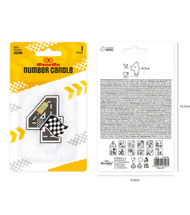 Świeczka na tort Wyścigówki cyfra 4