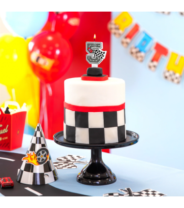 Świeczka na tort Wyścigówki cyfra 5