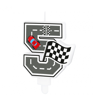 Świeczka na tort Wyścigówki cyfra 5