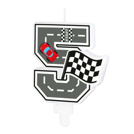 Świeczka na tort Wyścigówki cyfra 5