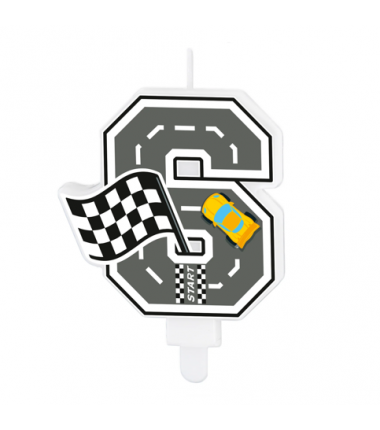 Świeczka na tort Wyścigówki cyfra 6