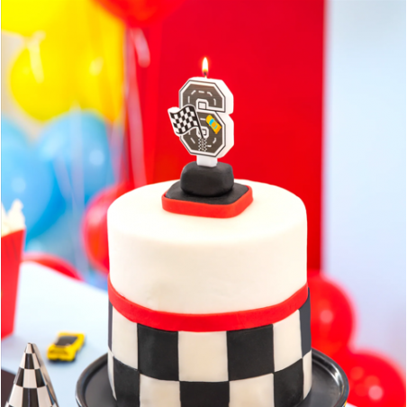 Świeczka na tort Wyścigówki cyfra 6