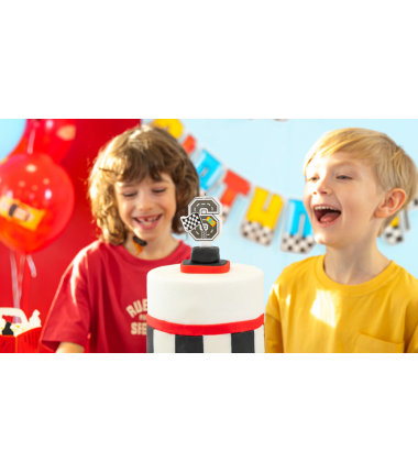 Świeczka na tort Wyścigówki cyfra 6