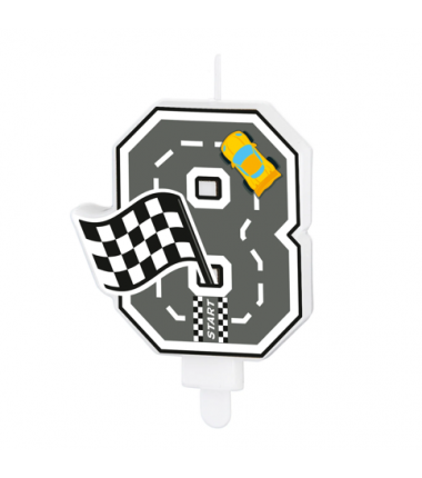 Świeczka na tort Wyścigówki cyfra 8