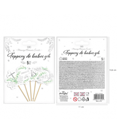 Toppery na tort komunijny Eukaliptus srebrny - 5 sztuk