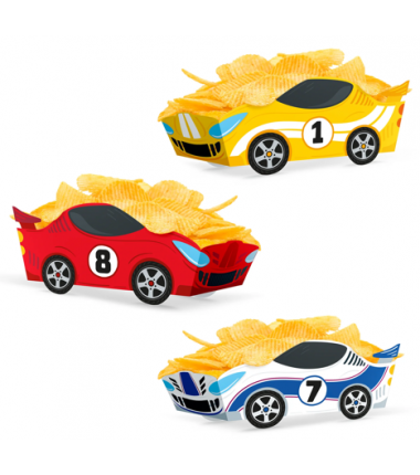 Pudełka na chipsy Wyścigówki - 3 sztuki