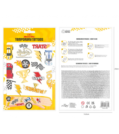 Tatuaże zmywalne Wyścigówki - 14 sztuk
