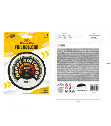 Balon foliowy Happy Birthday Wyścigówki - 45 cm