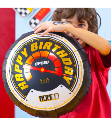 Balon foliowy Happy Birthday Wyścigówki - 45 cm